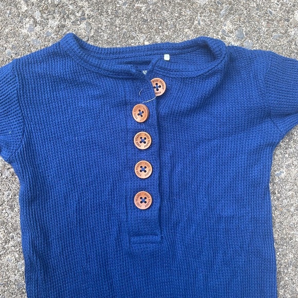Posh Peanut Navy Blue Button Ribbed Long Sleeve Romper - Picture 2 of 6